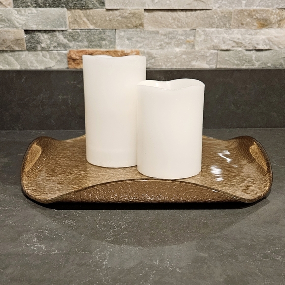 PartyLite Gold Foil Glass  Candle tray/ Holder - Picture 6 of 14